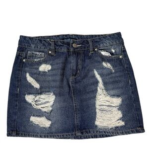 Blue Spice mini jean skirt Distressed Dark Blue Denim Skirt